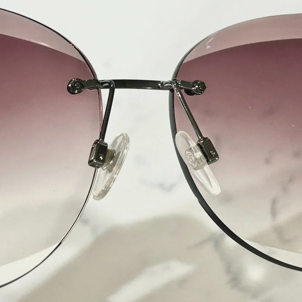 CHANEL Rimless Sunglasses 4220 Silver Frame Purple Tinted Gradient Lenses - Picture 4 of 8